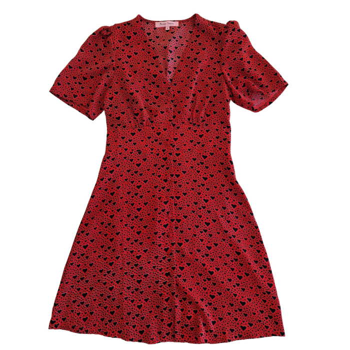 Rochie Pixie Daisy, mini evazata, decolteu V, print inimioare, S [2]