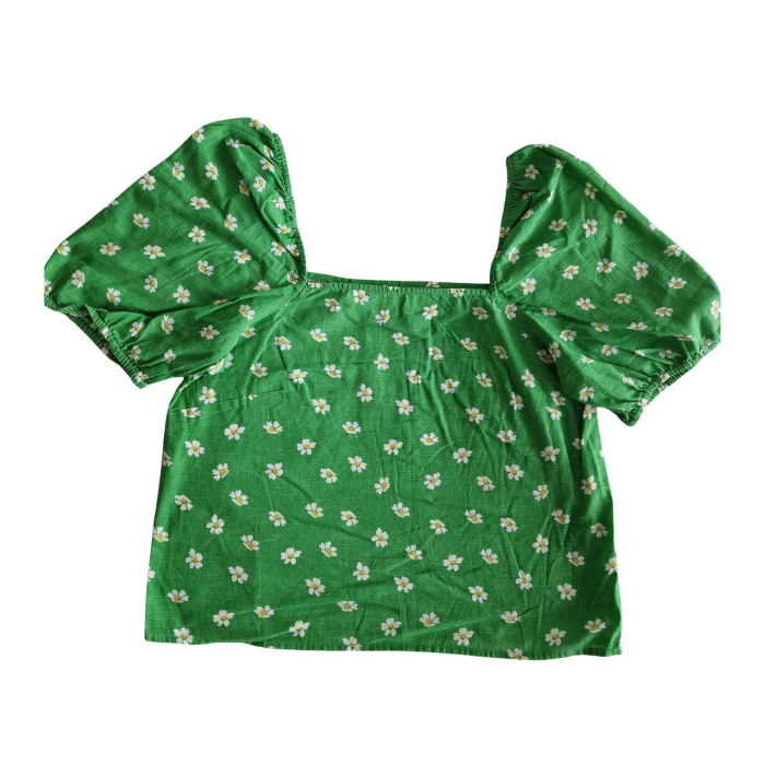Tricou plepum LTS, verde cu margarete, maneci bufante, XL [2]