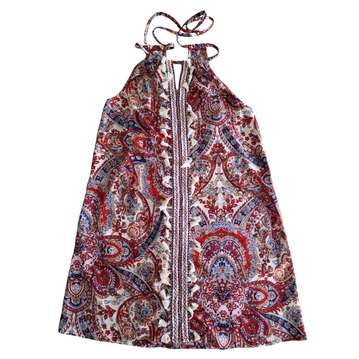 Rochie SHEIN, halter, print paisley, ciucuri decorativi, M [6]