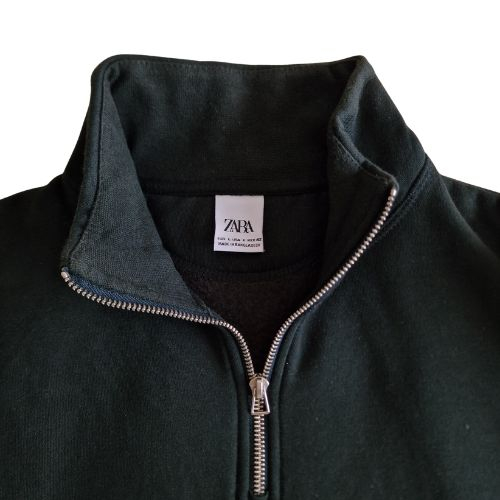 Bluza ZARA, verde inchis washed, QUARTER-ZIP SWEATSHIRT,  L [3]
