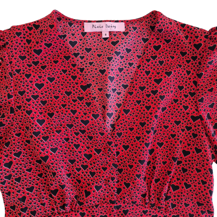 Rochie Pixie Daisy, mini evazata, decolteu V, print inimioare, S [4]