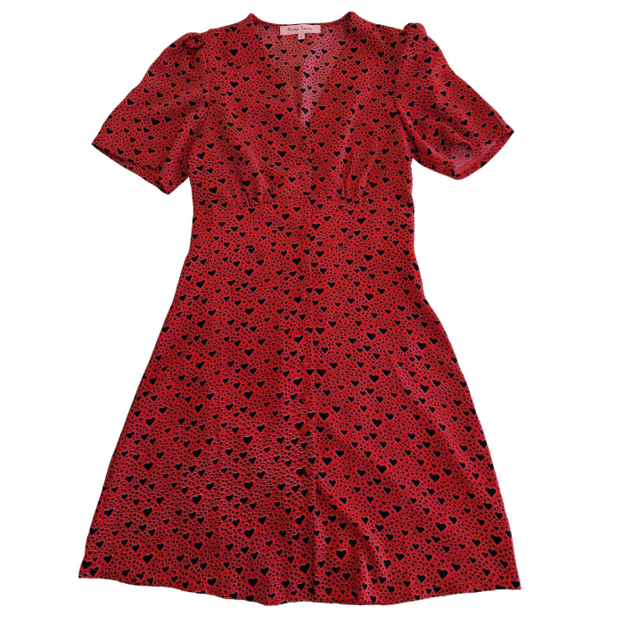 Rochie Pixie Daisy, mini evazata, decolteu V, print inimioare, S [5]