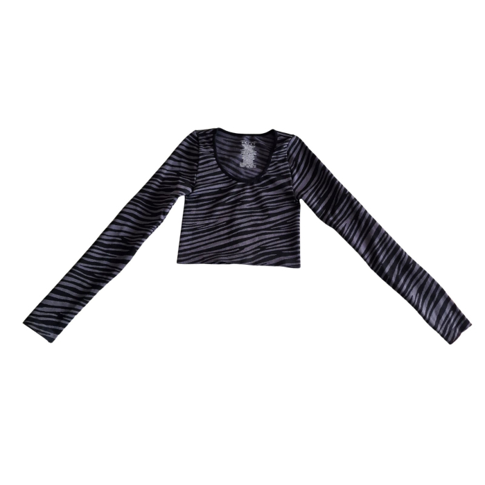 Bluza PRIMARK crop, print zebra, negru-gri, strech, XS [2]