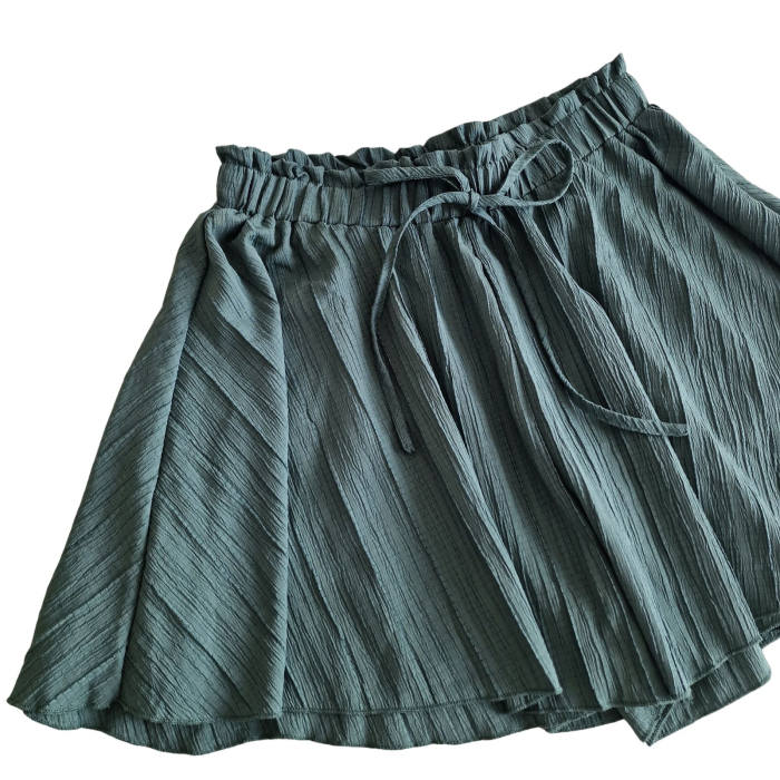 Pantaloni scurti SHEIN tip fusta, verde petrol, pliuri, L [4]