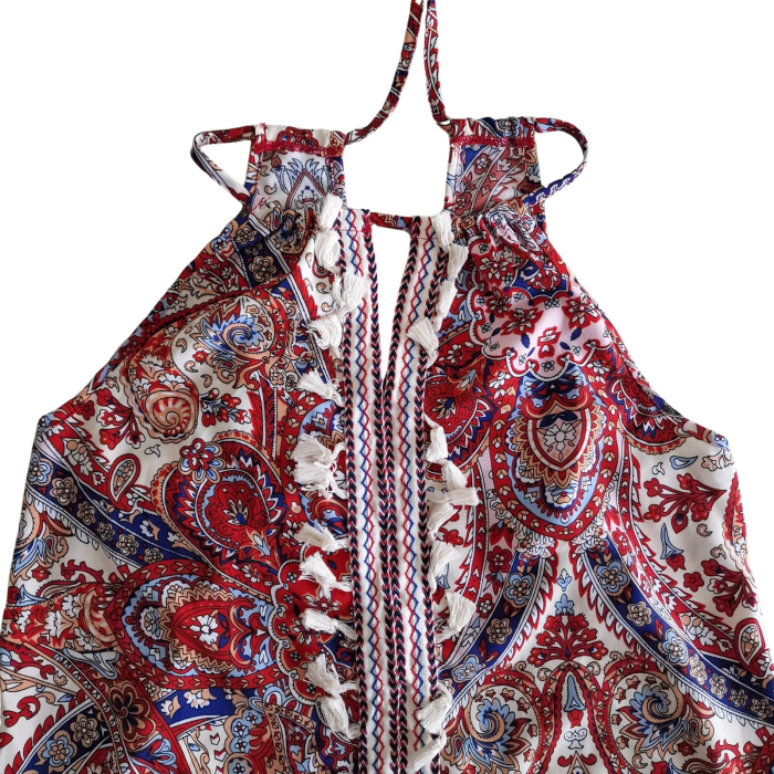 Rochie SHEIN, halter, print paisley, ciucuri decorativi, M [4]