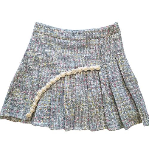 Fusta VTG tweed plisata, multicolorpastel, aplicatii perle, marime XS [2]