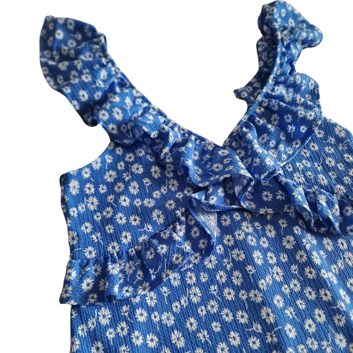 Rochie F&F, albastru imprimeu floral, material creponat, volanase la bretele, L [3]