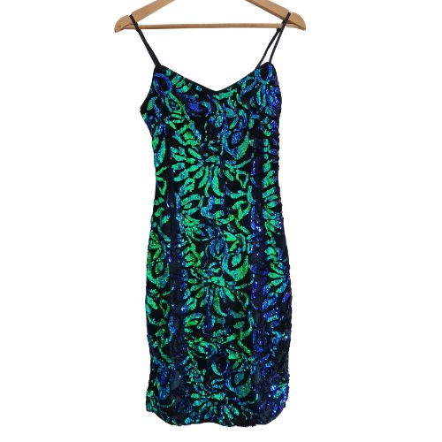 Rochie QUIZ black and turquoise velvet feel sequin midi dress, marime S [2]