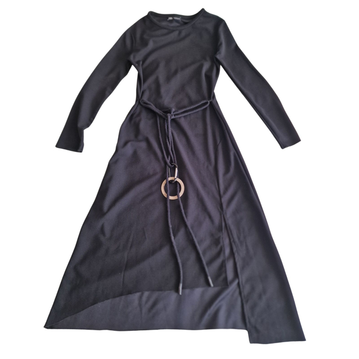 Rochie ZARA, asimetrica, decolteu rotund, centura snur si inel, S [2]