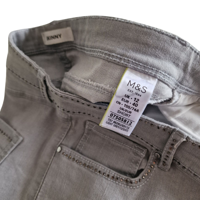 Blugi skinny Marks & Spencer, elastic, pietricele aplicate, gri, L [7]