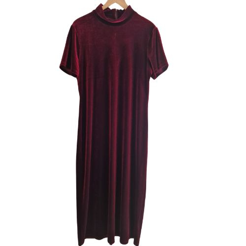 Rochie VTG CANDA, catifea bordo, guler inalt, eleganta, marime XL [5]