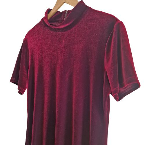 Rochie VTG CANDA, catifea bordo, guler inalt, eleganta, marime XL [2]
