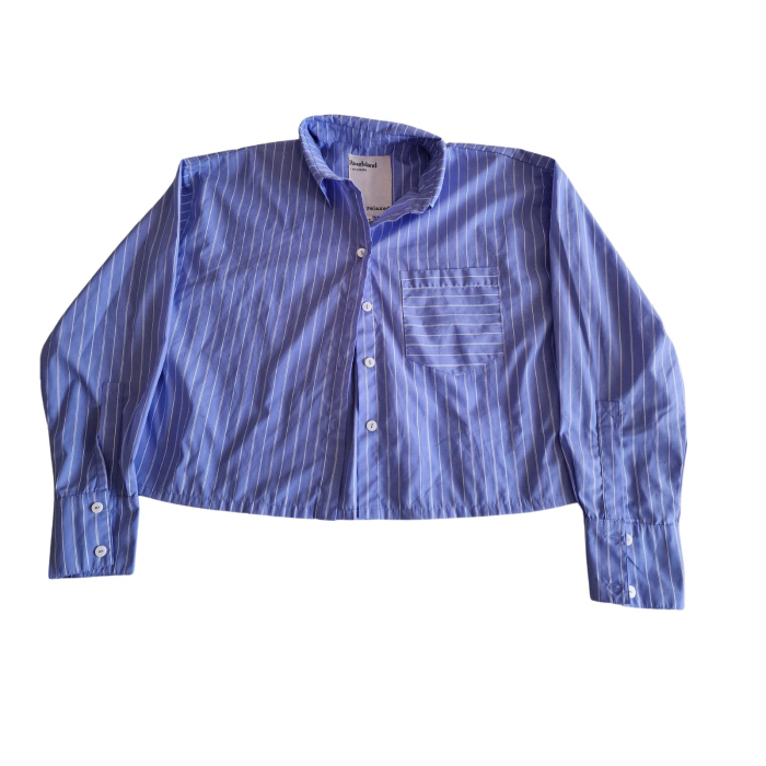 Camasa River Island crop, albastru cu dungi, relaxed fit, M [2]