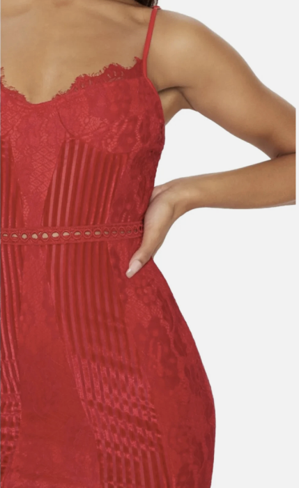 Rochie Pretty Little Thing  Red Strappy Lace Velvet Insert Bodycon, marime S [5]