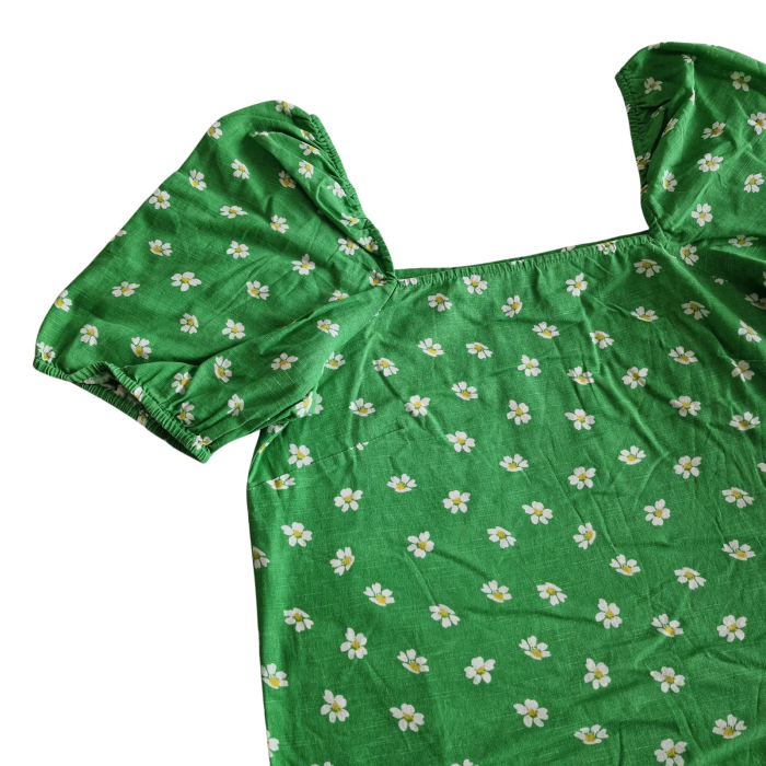 Tricou plepum LTS, verde cu margarete, maneci bufante, XL [3]