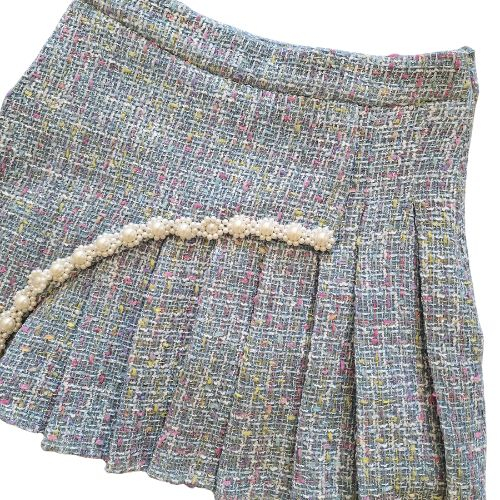 Fusta VTG tweed plisata, multicolorpastel, aplicatii perle, marime XS [4]