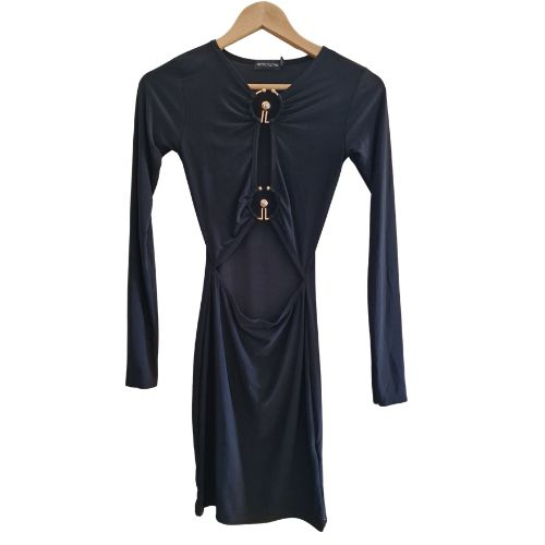 Rochie PrettyLittleThing negru, decupaje si detalii metalice, marime S [3]