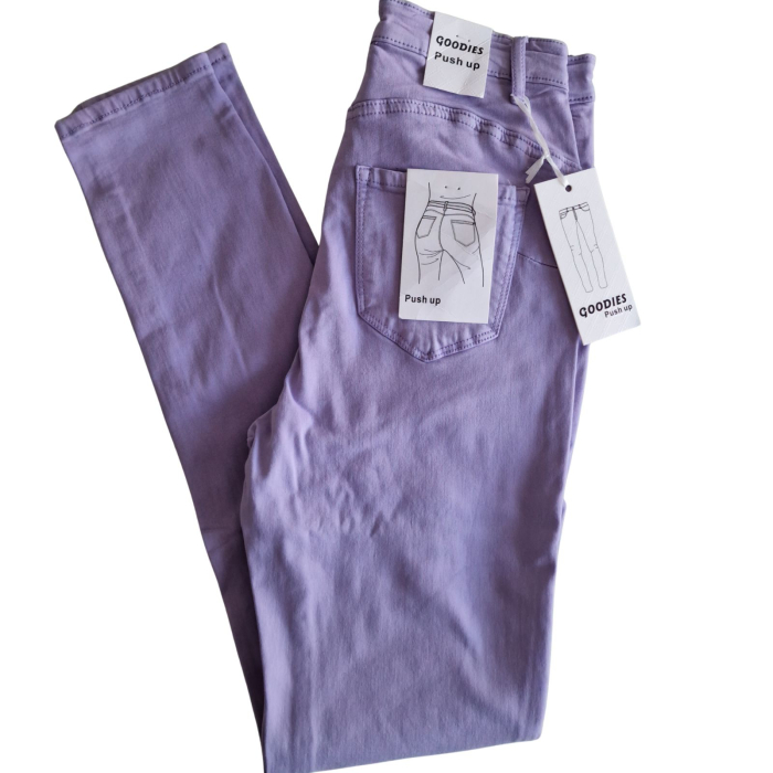 Blugi GOODIES, lila, slim straight, push up, talie inalta, M [5]
