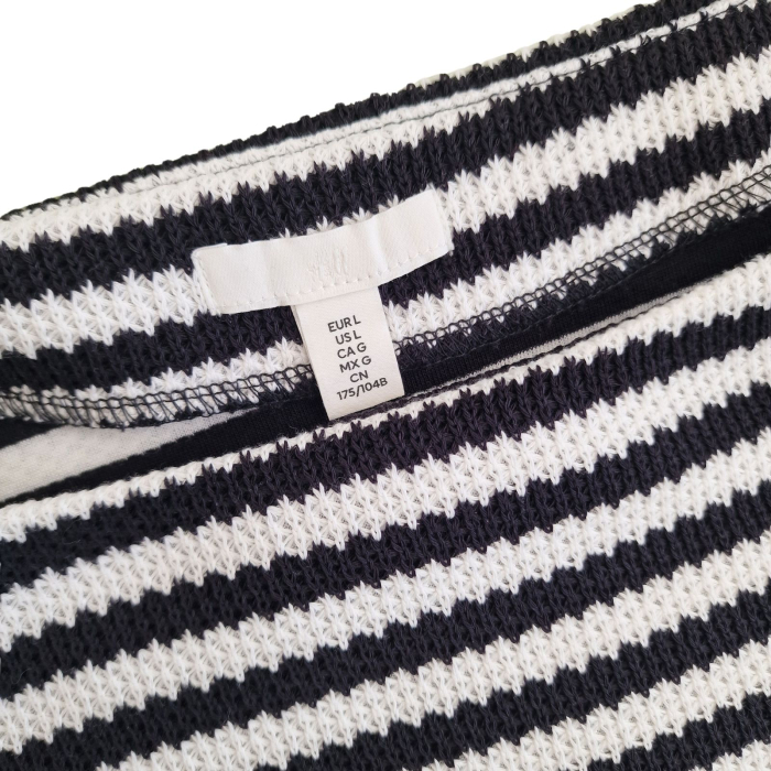 Bluza H&M, ALB CU NEGRU, striped long sleeve, guler barca, L [4]