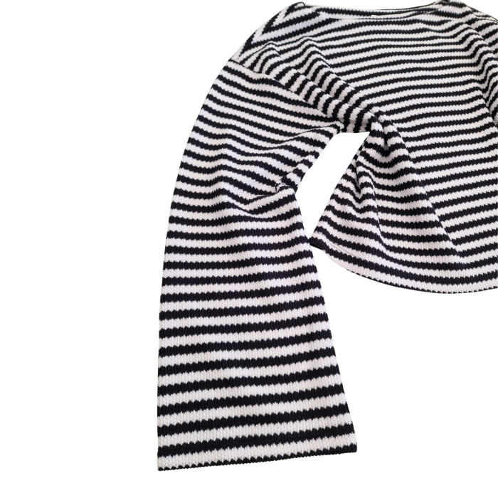 Bluza H&M, ALB CU NEGRU, striped long sleeve, guler barca, L [3]