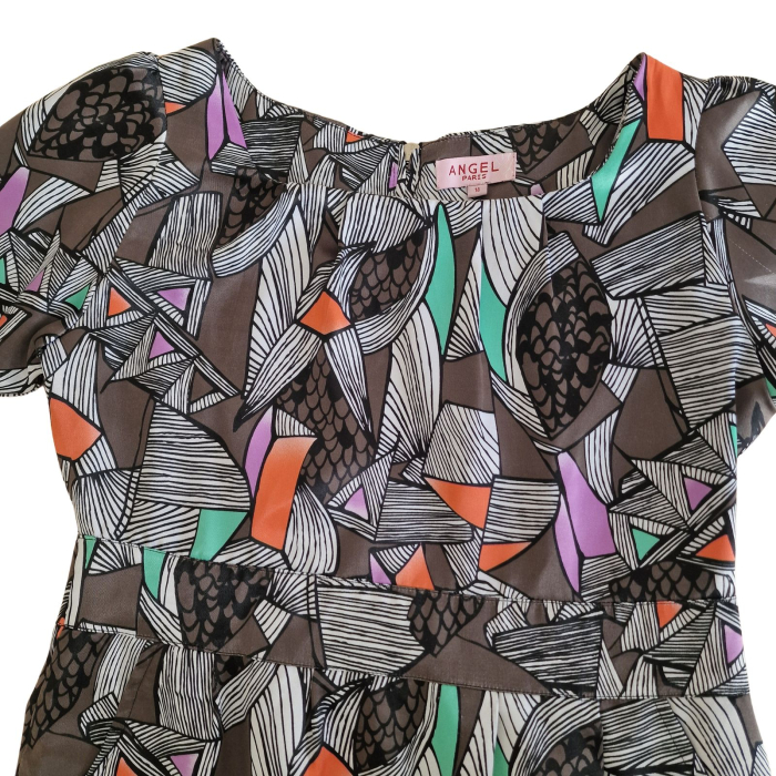 Rochie ANGEL PARIS, imprimeu geometric abstract, talie marcata, L [3]