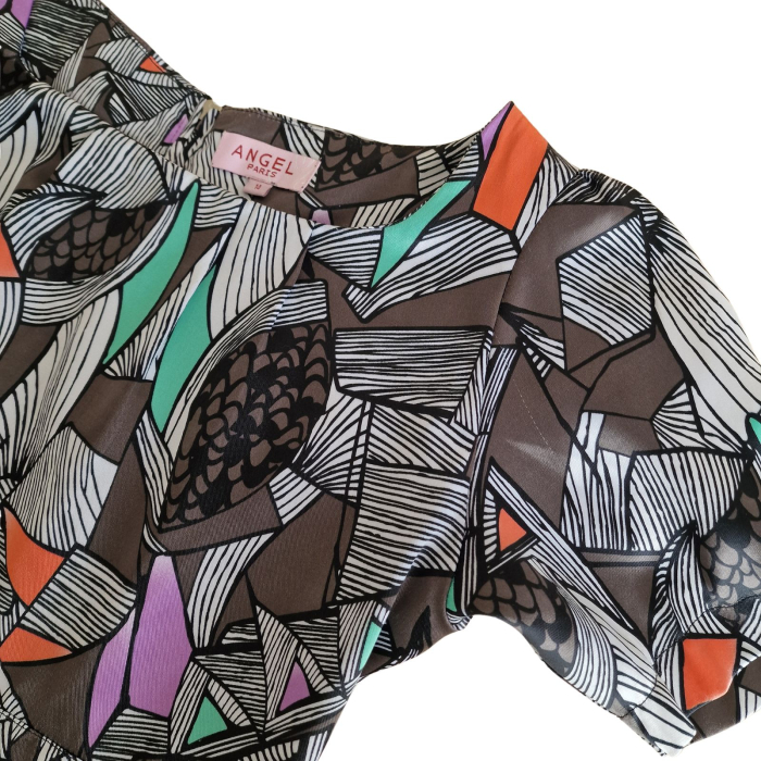 Rochie ANGEL PARIS, imprimeu geometric abstract, talie marcata, L [5]