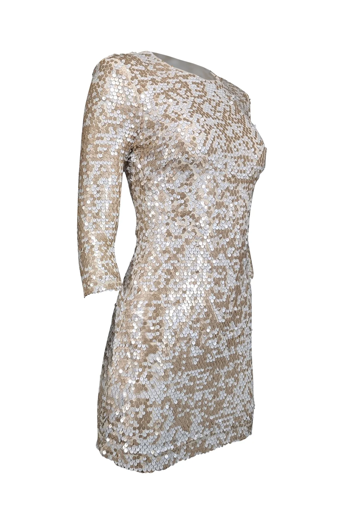 Rochie French Connection - Cream & Champagne Iridescent Sequin Sheath Dress, marime S [2]