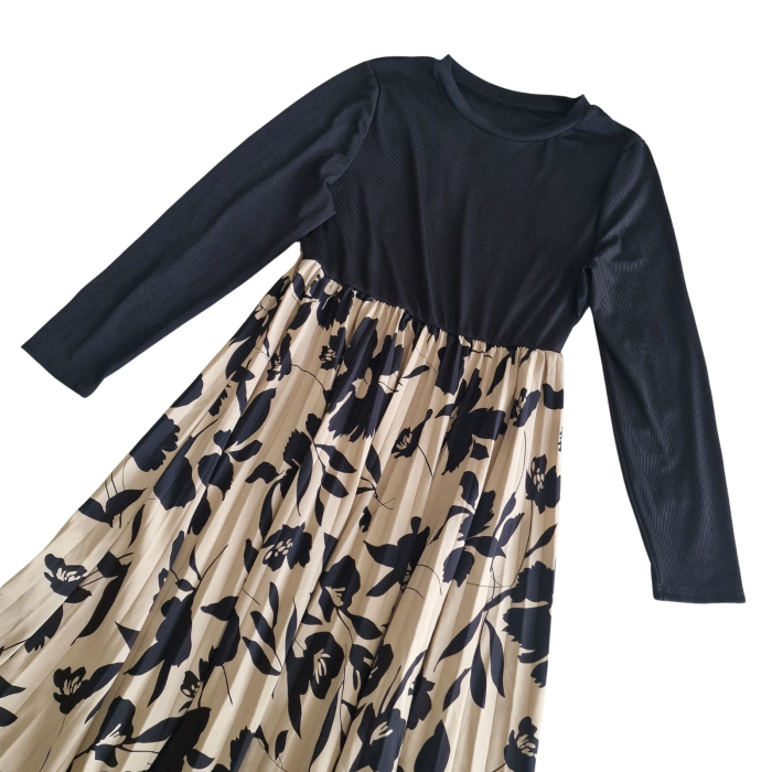 Rochie maxi SHEIN CURVE, fusta pliuri, print floral, XL [3]