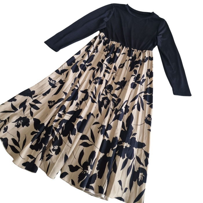 Rochie maxi SHEIN CURVE, fusta pliuri, print floral, XL [6]