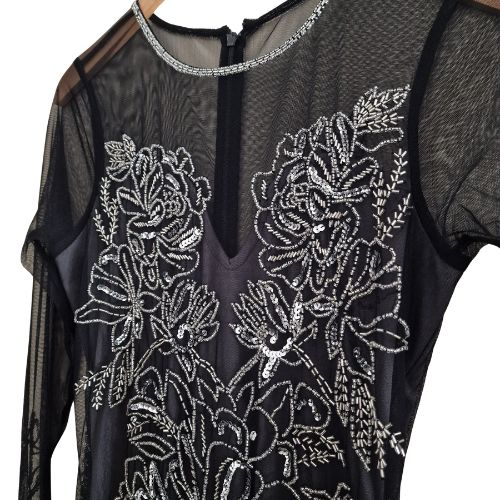 Rochie Miss Selfridge Premium embellished sheer-yoke mesh cocktail, marime M [5]