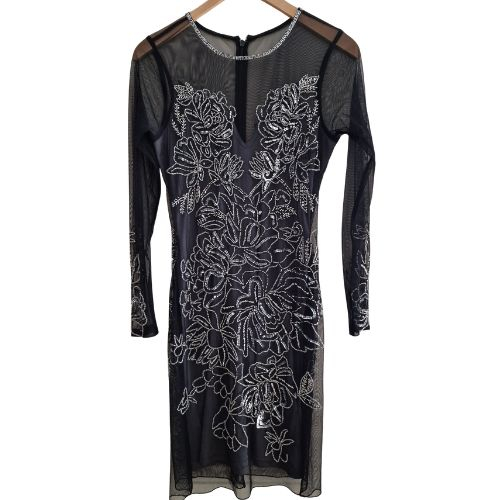 Rochie Miss Selfridge Premium embellished sheer-yoke mesh cocktail, marime M [2]