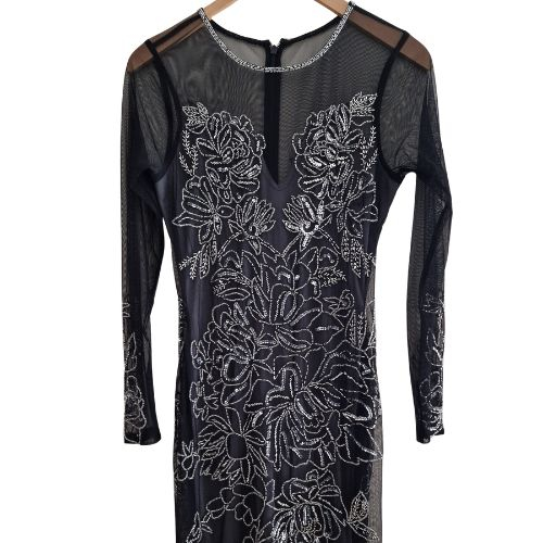 Rochie Miss Selfridge Premium embellished sheer-yoke mesh cocktail, marime M [3]