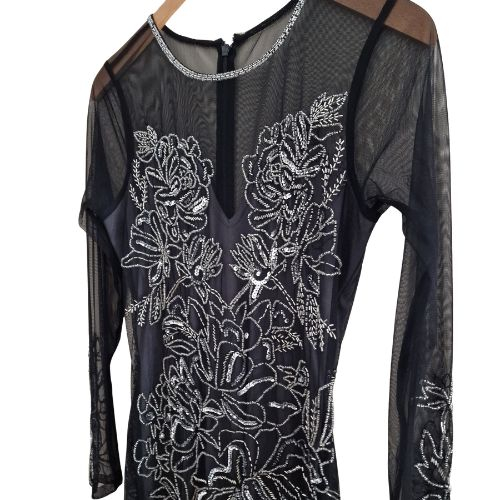 Rochie Miss Selfridge Premium embellished sheer-yoke mesh cocktail, marime M [4]