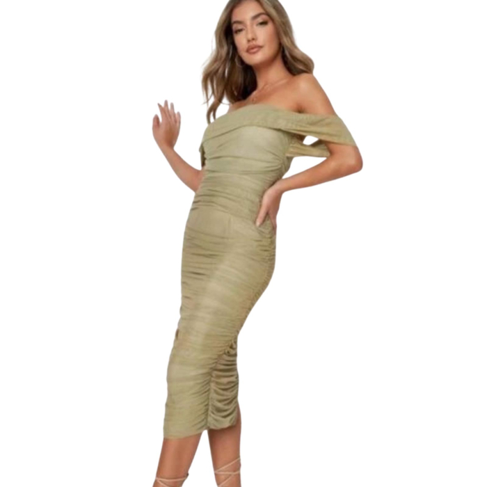 Rochie MISSGUIDED, mesh dreapta, off-shoulder, olive, L [2]