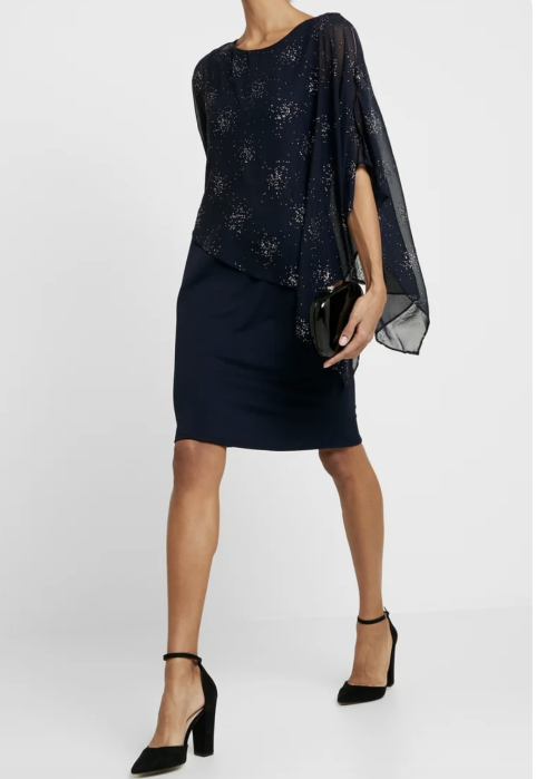 Rochie Wallis bleumarin, voal sclipitor, asimetric, croiala lejera, marime XXL [2]