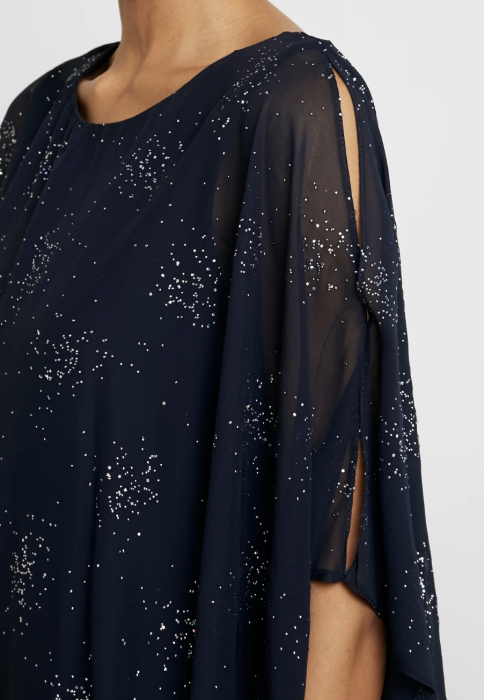 Rochie Wallis bleumarin, voal sclipitor, asimetric, croiala lejera, marime XXL [4]