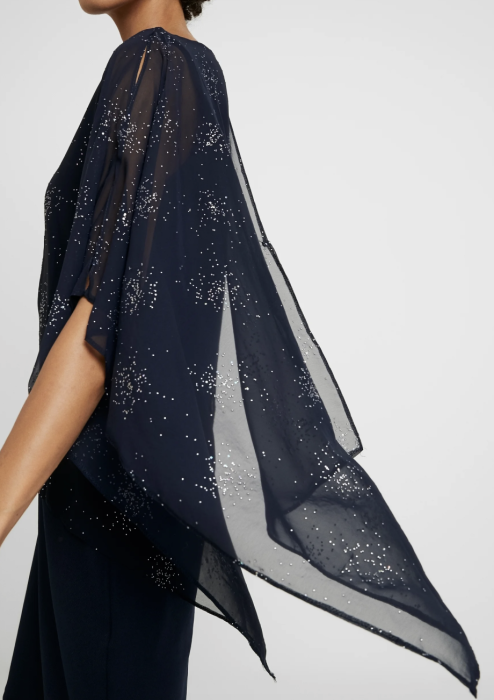 Rochie Wallis bleumarin, voal sclipitor, asimetric, croiala lejera, marime XXL [6]