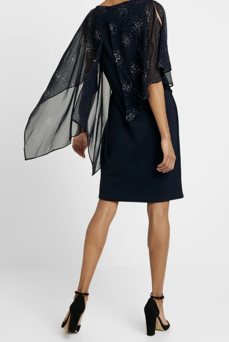 Rochie Wallis bleumarin, voal sclipitor, asimetric, croiala lejera, marime XXL [3]