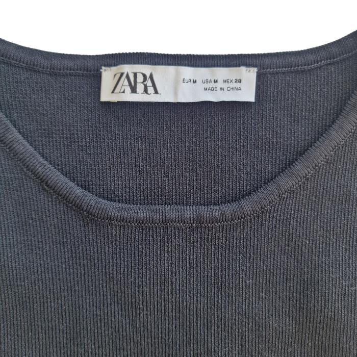 TOP CROP RIBBED ZARA, franjuri bijuterie, negru, M [5]