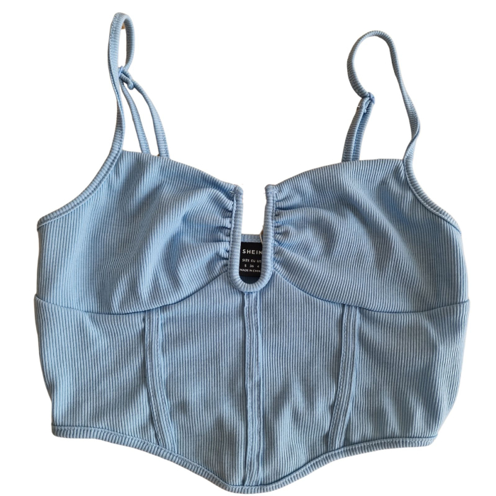 Top crop SHEIN, reiat bleu, structura tip bustiera, S [2]