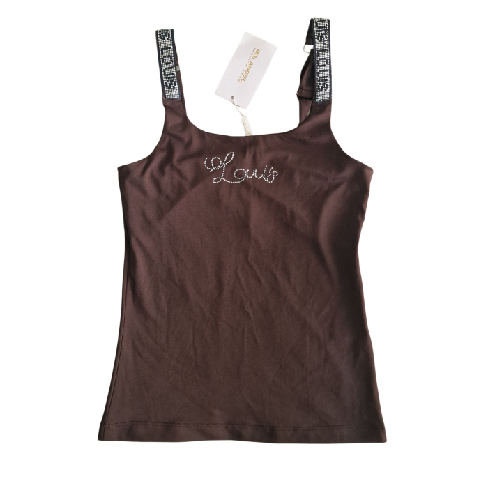 Top Moi Angels, maro ciocolata, bretele strass, M [4]