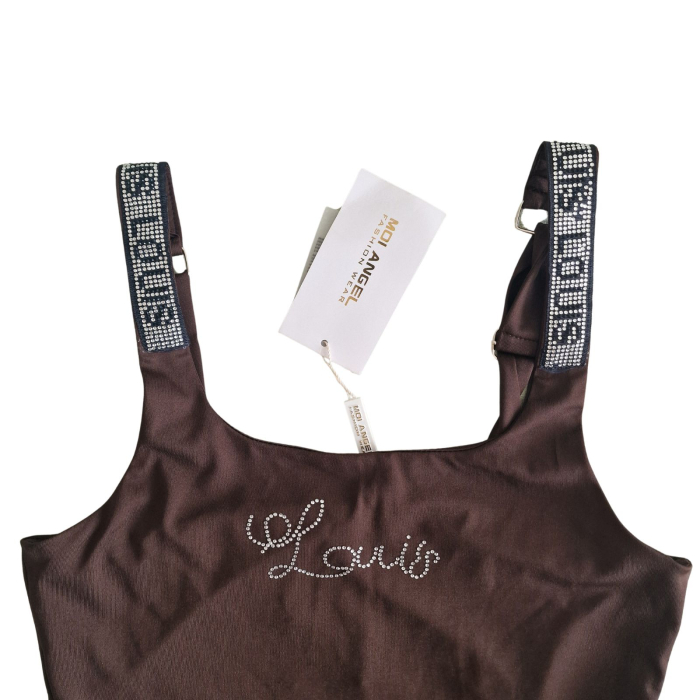 Top Moi Angels, maro ciocolata, bretele strass, M [3]