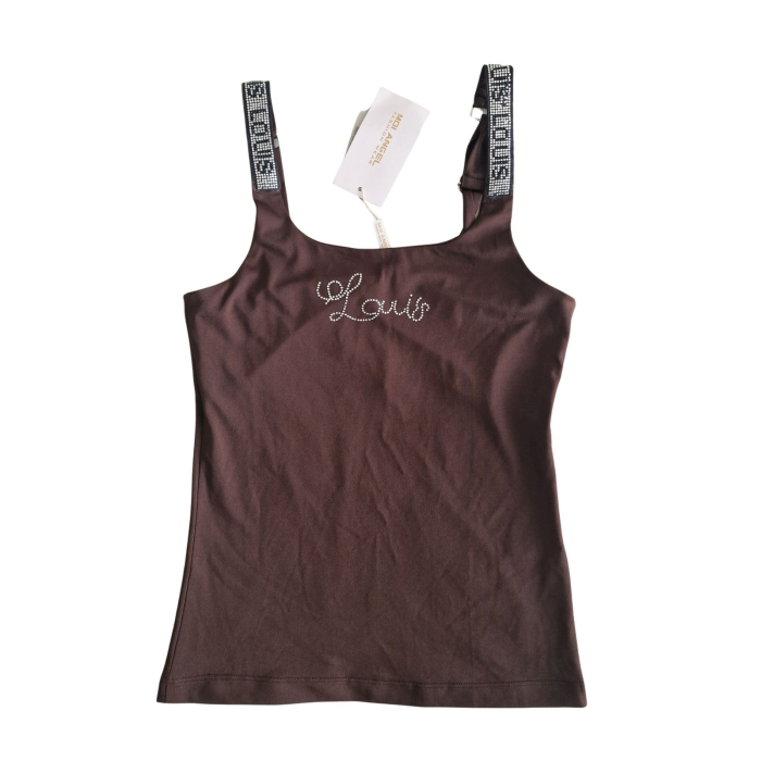 Top Moi Angels, maro ciocolata, bretele strass, M [2]