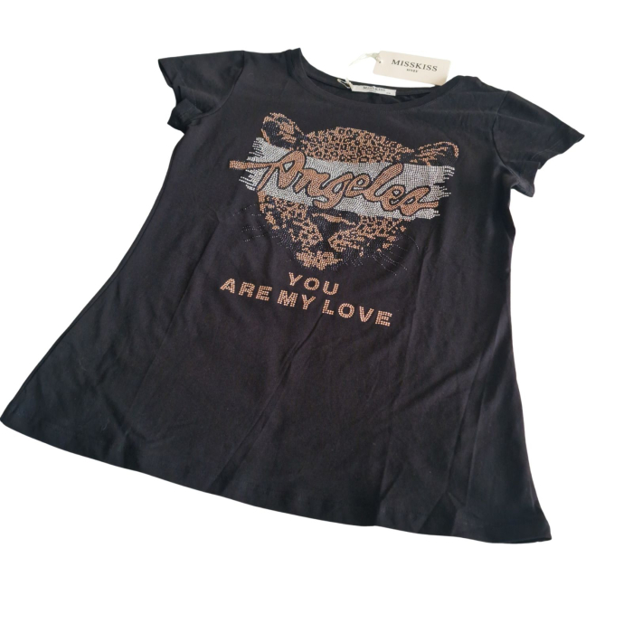 Tricou MissKiss, bumbac cu pietricele, print pantera, negru, S [3]