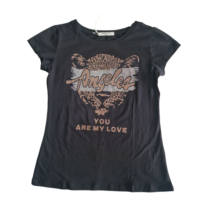 Tricou MissKiss, bumbac cu pietricele, print pantera, negru, S [2]