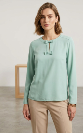 Bluze - Bluza Marks & Spencer cu fundite, verde menta, maneca lunga, marime 36 ( S )