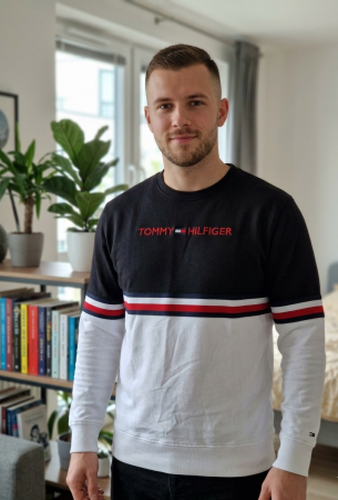 Bluze - Bluza Tommy Hilfiger, Colour Block Long Sleeve T-Shirt, logo brodat, L