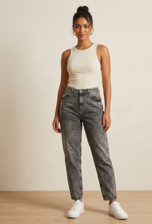Femei - Blugi TU tapered High Waisted, mom fit, grey wash XL