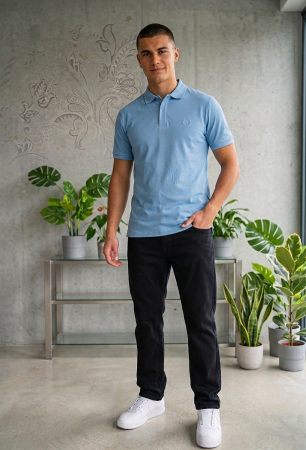 Barbati - Tricou Paul Costelloe polo, albastru deschis, logo brodat, slim fit, L