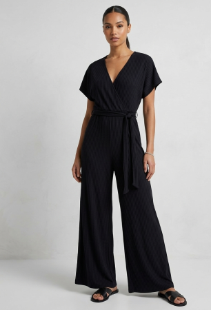 Salopete - Salopeta NEW LOOK, decolteu V wrap, pantalon evazat, XS